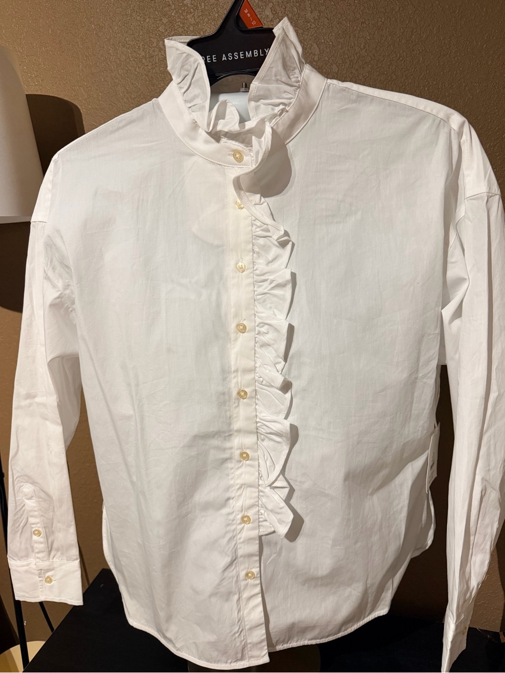 White Ruffle-Front Cotton Blouse by Free Assembly